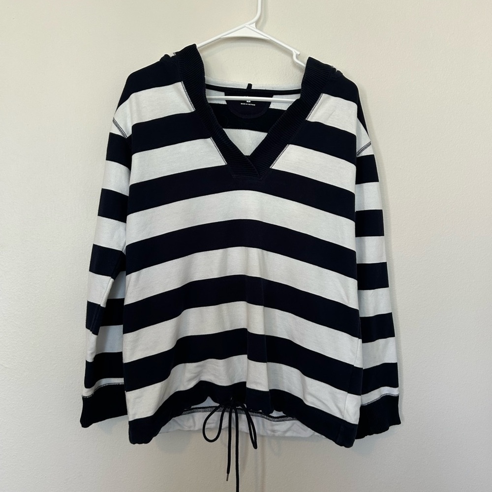 Anne Klein Navy and White Tie Front Hoodie